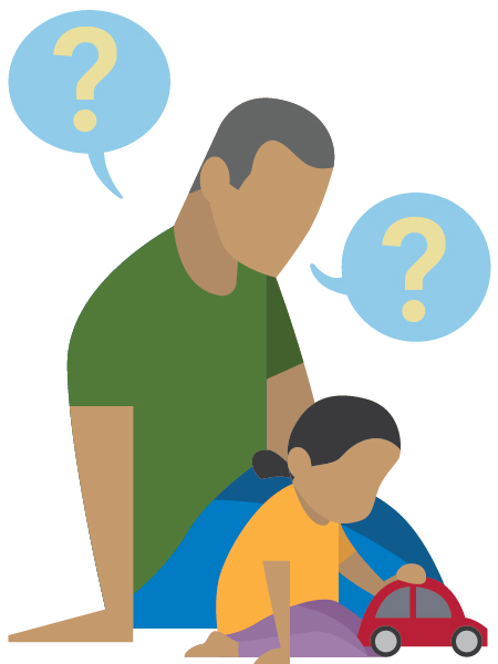 parent asking questions while playing with child
